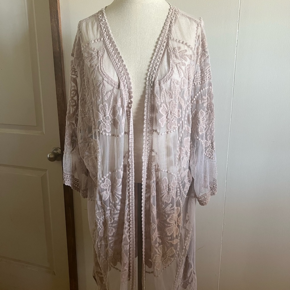 Sheer Floral Embroidered Kimono